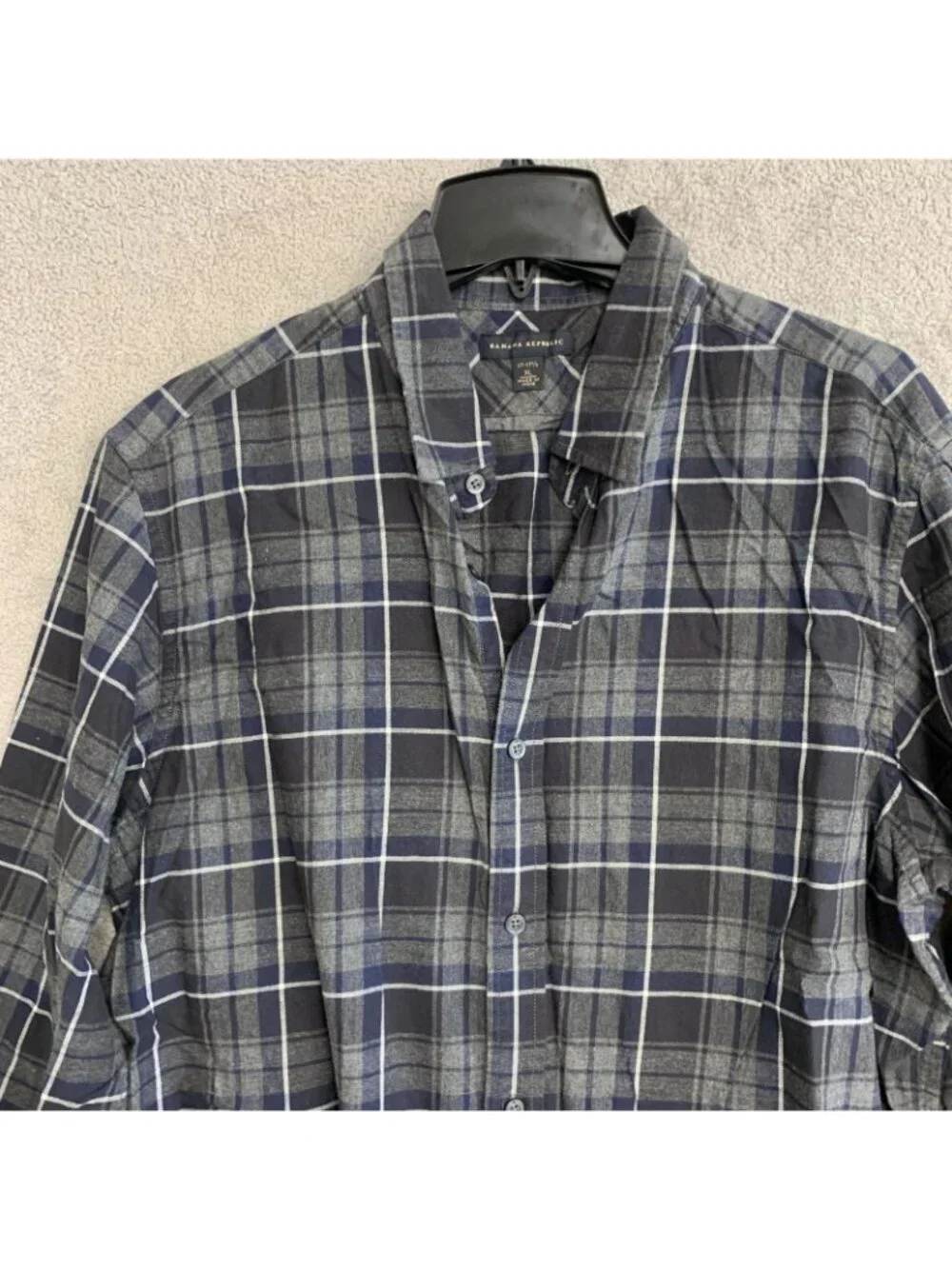Banana Republic Men's XL Plaid Flannel Button-Down Shirt Navy/Gray P0076